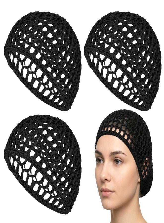 Matwsec 4 Pcs Hair Nets for Sleeping Crochet Mesh Wrap Caps for Silk Press Protection Adjustable Net Mesh Braided Weaving Reusable Bonnets Hair Wrap for Women Curly, Straight Hair & Wig Protection, Black - Image 1